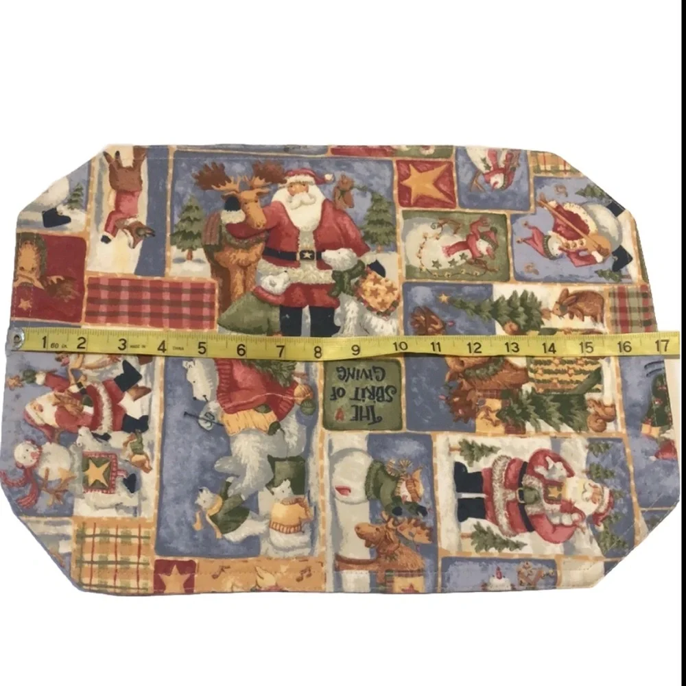 Set of 4 Festive Santa Claus fabric cloth Placemats